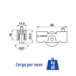 Rueda Serie 50 Fija en Agujas | Capacidad 80 kg para Aluminio